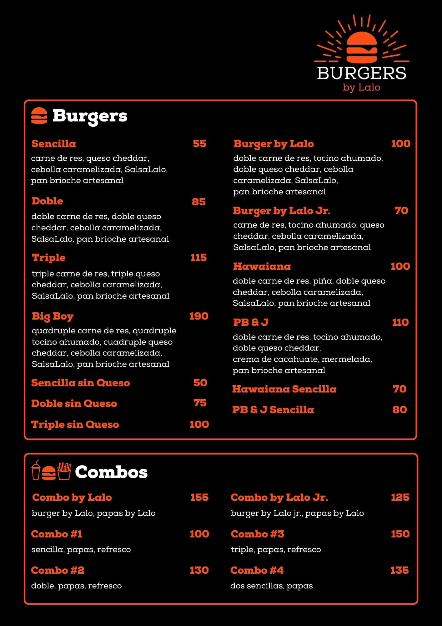 Burgers By Lalo Menu - Page 1