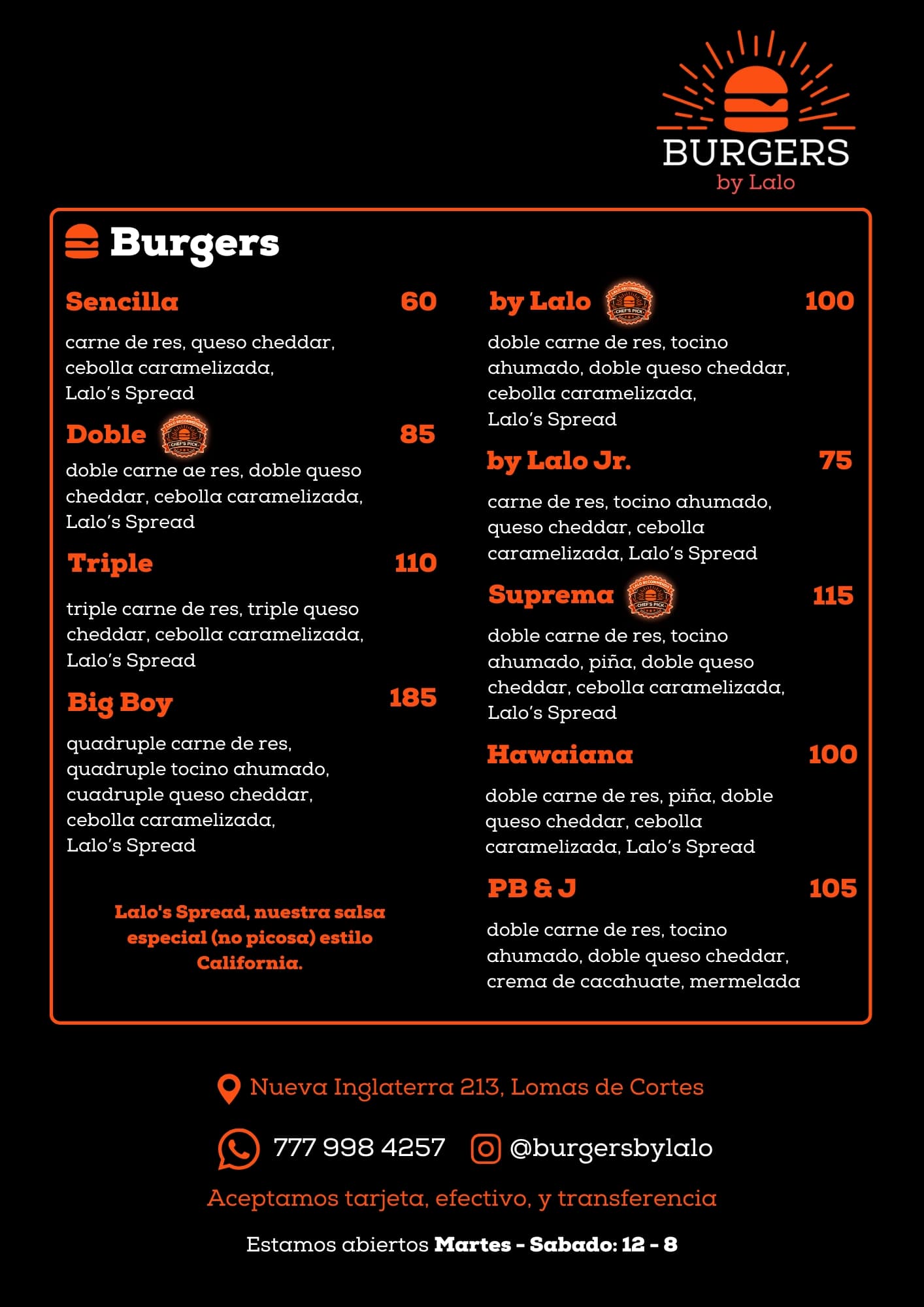 Burgers By Lalo Menu - Page 1