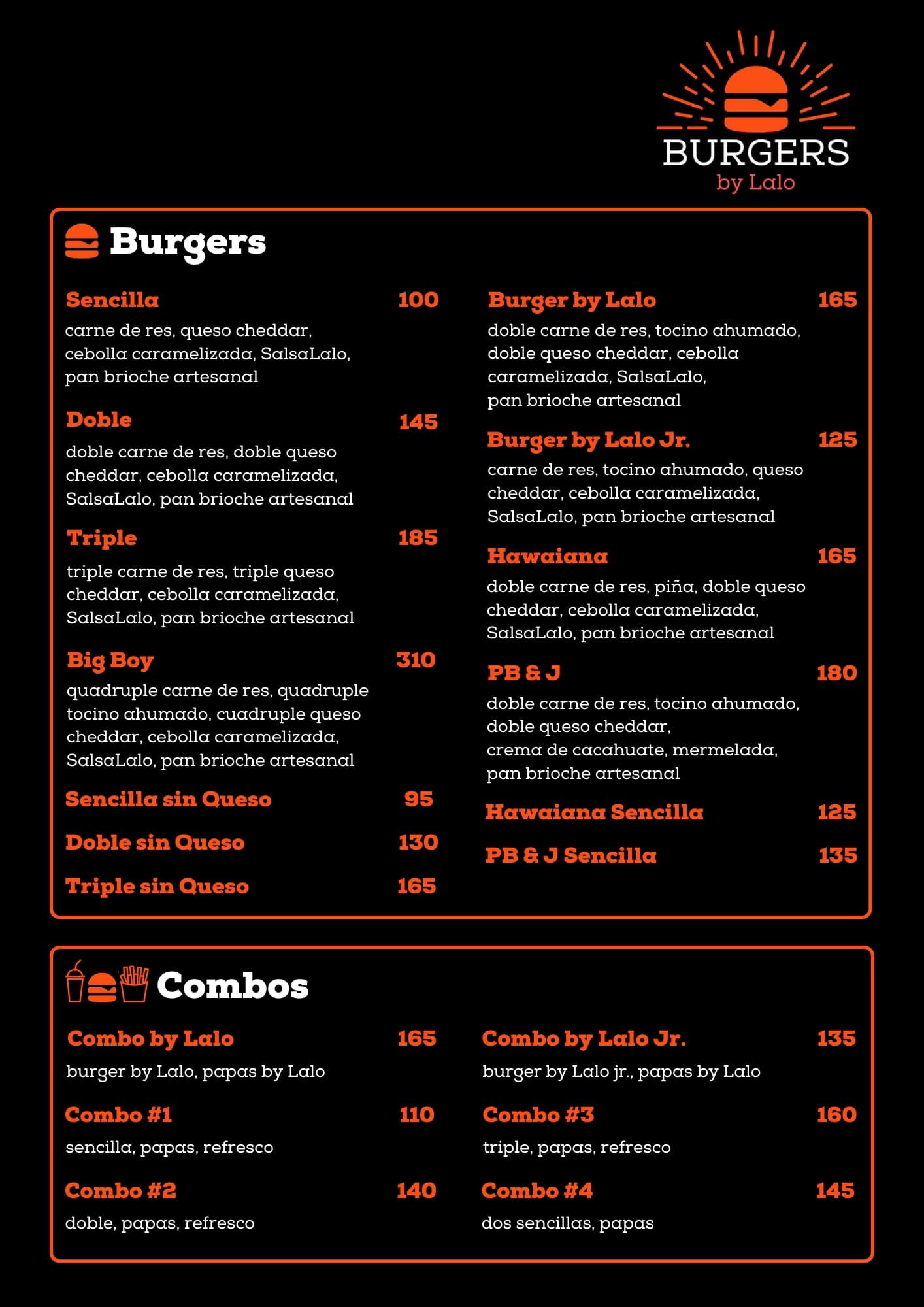 Burgers By Lalo Menu - Page 1
